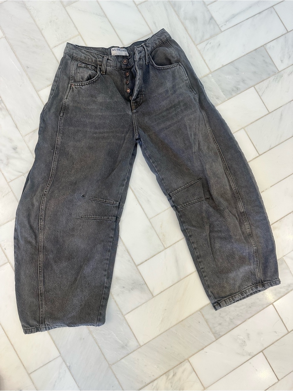 Free People Relaxed Wide-Leg Jeans - Washed Charcoal